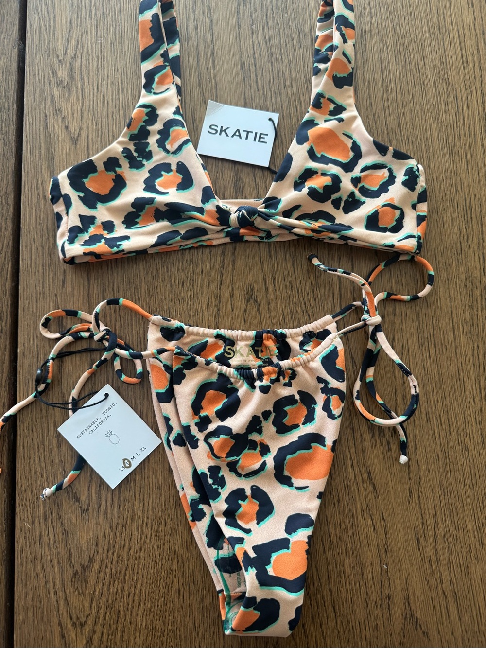 Sky Orange & black Leopard Print Bikini